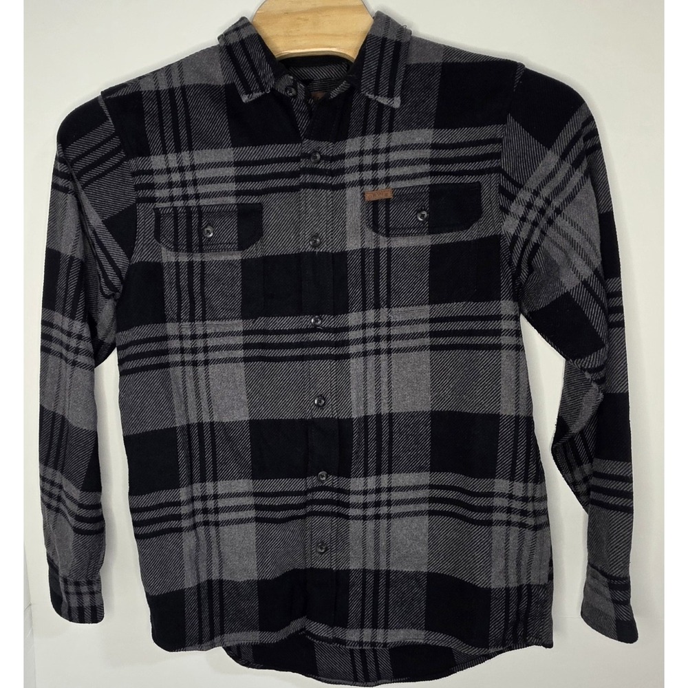 Orvis Shacket Men Medium Black Gray Plaid Heavy Flannel Shirt Jacket Button Up - Picture 2 of 13